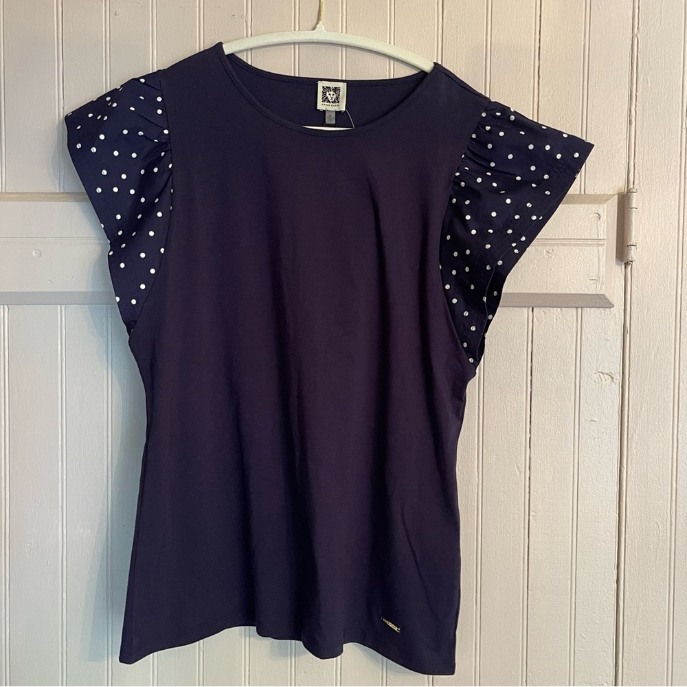 2. NWT Anne Klein Blue Ruffled Cap Sleeve Blouse size M
